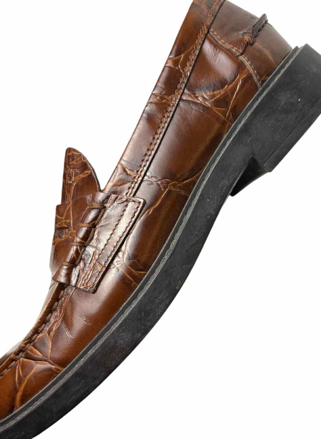 Tod's Size 37  Croc Embossed Leather Loafers