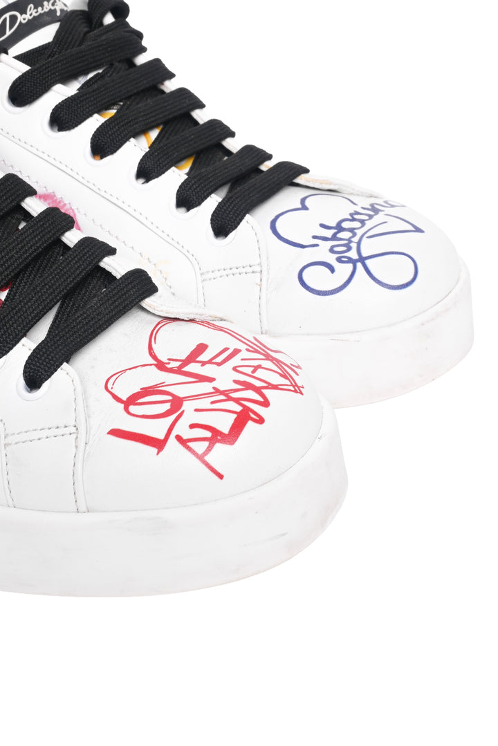 Dolce & Gabbana Size 38 Leather Graffiti Print Low-Top Sneaker
