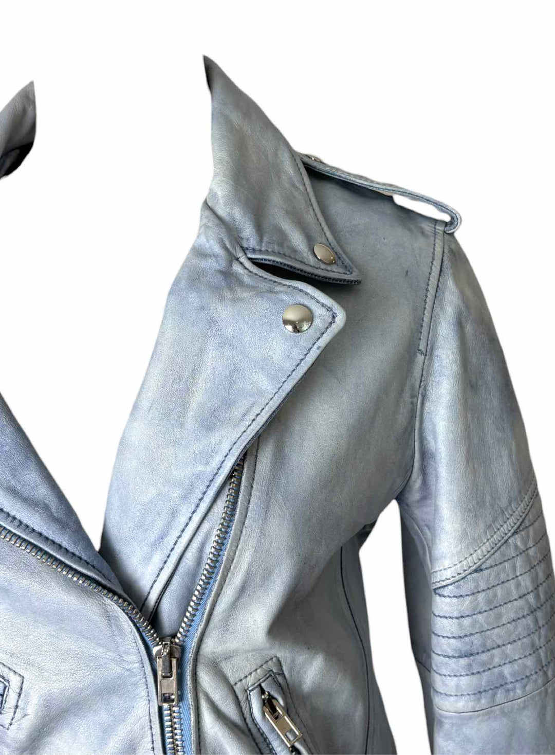 Alexander Wang Size 4 Blue Distressed Leather Moto Jacket