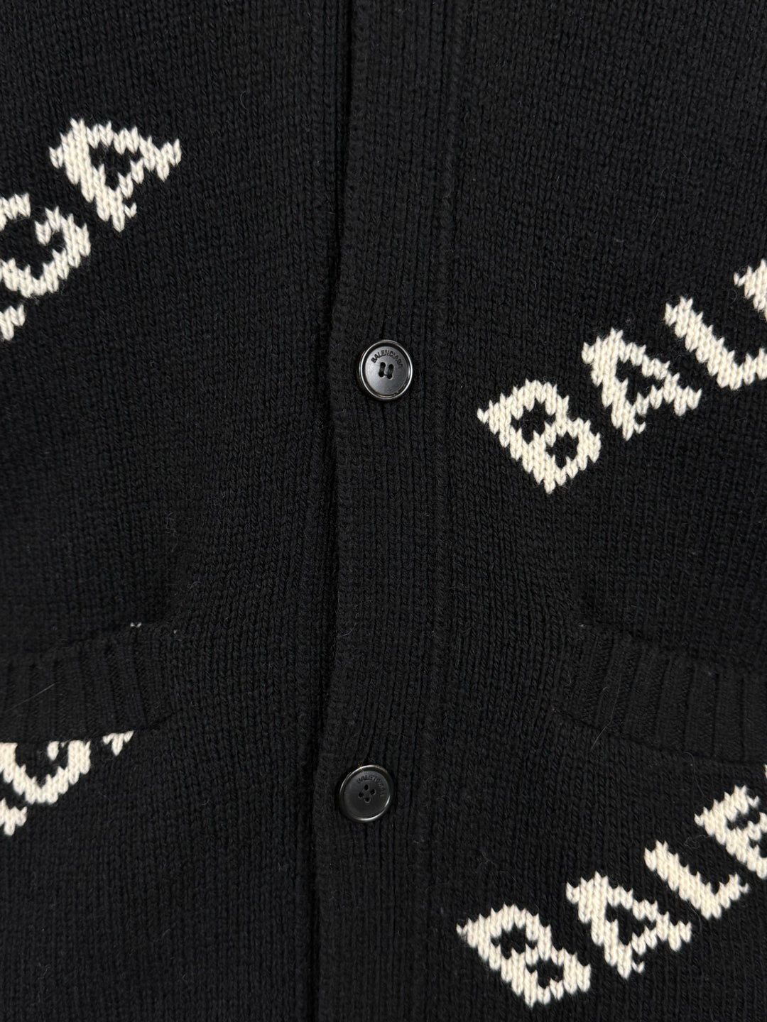 Balenciaga Size XS 2018 Allover Logo Wool-Blend Cardigan