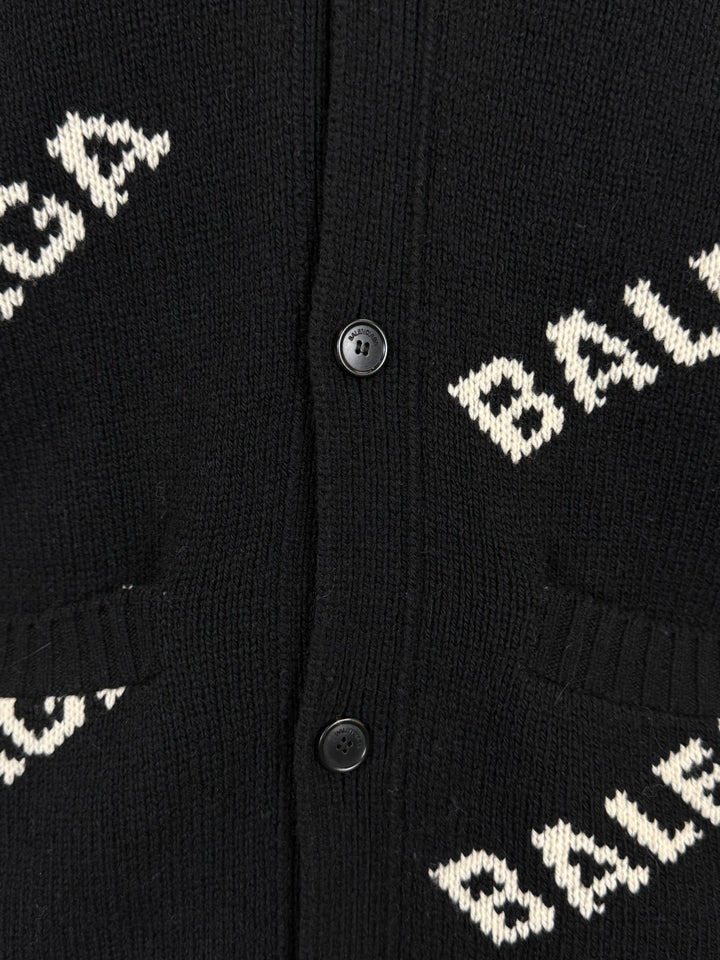 Balenciaga Size XS 2018 Allover Logo Wool-Blend Cardigan