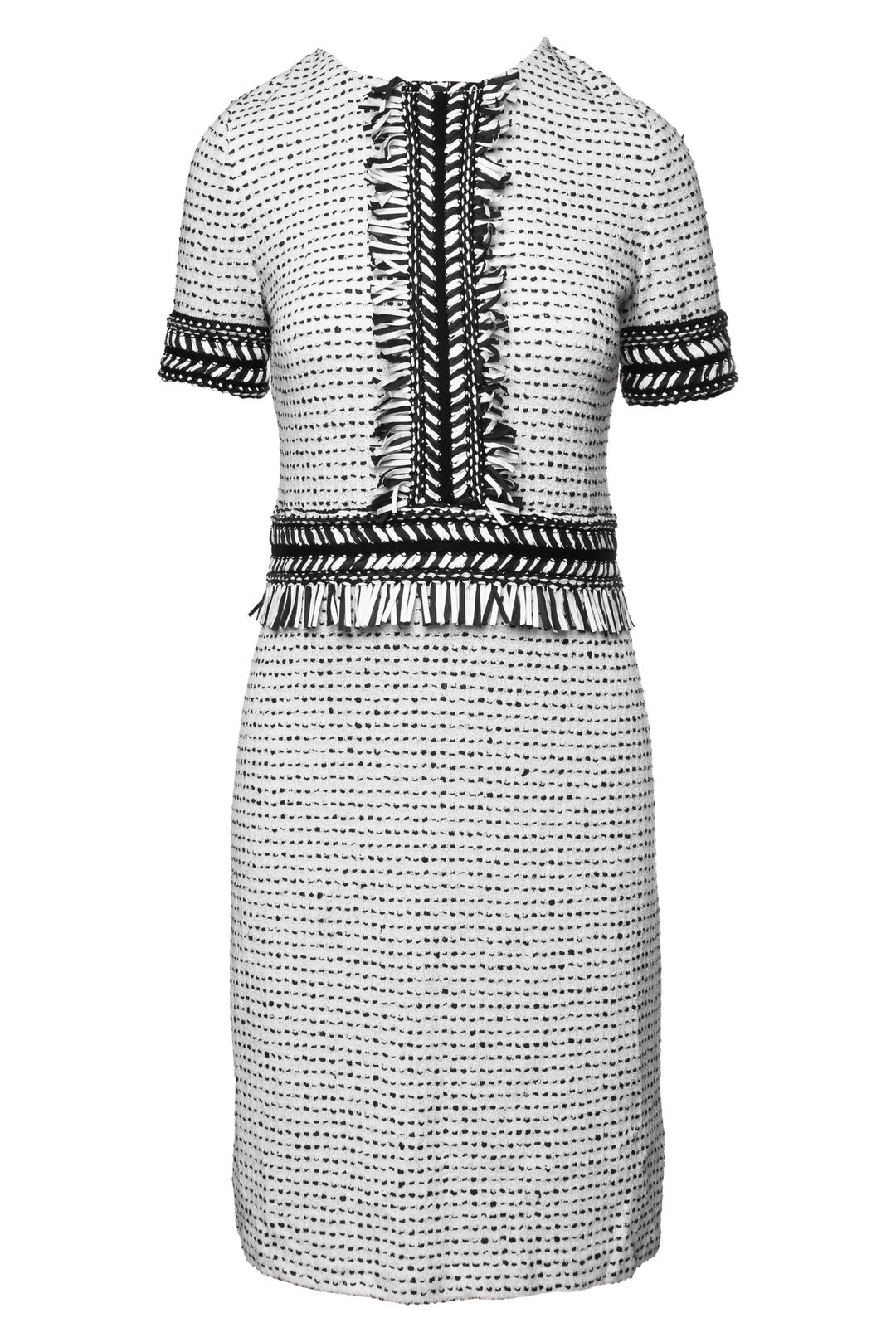 St. John Size 4 Tweed Fringe Short Sleeve Midi Dress