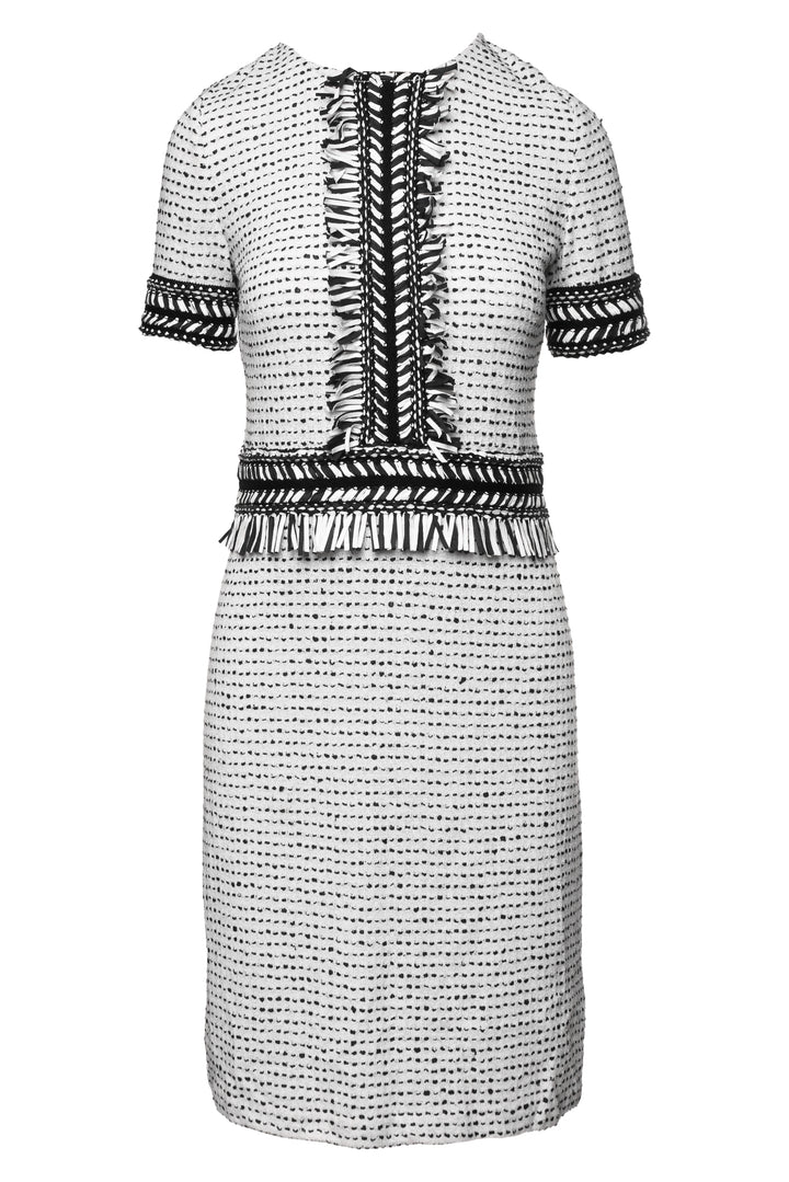 St. John Size 4 Tweed Fringe Short Sleeve Midi Dress
