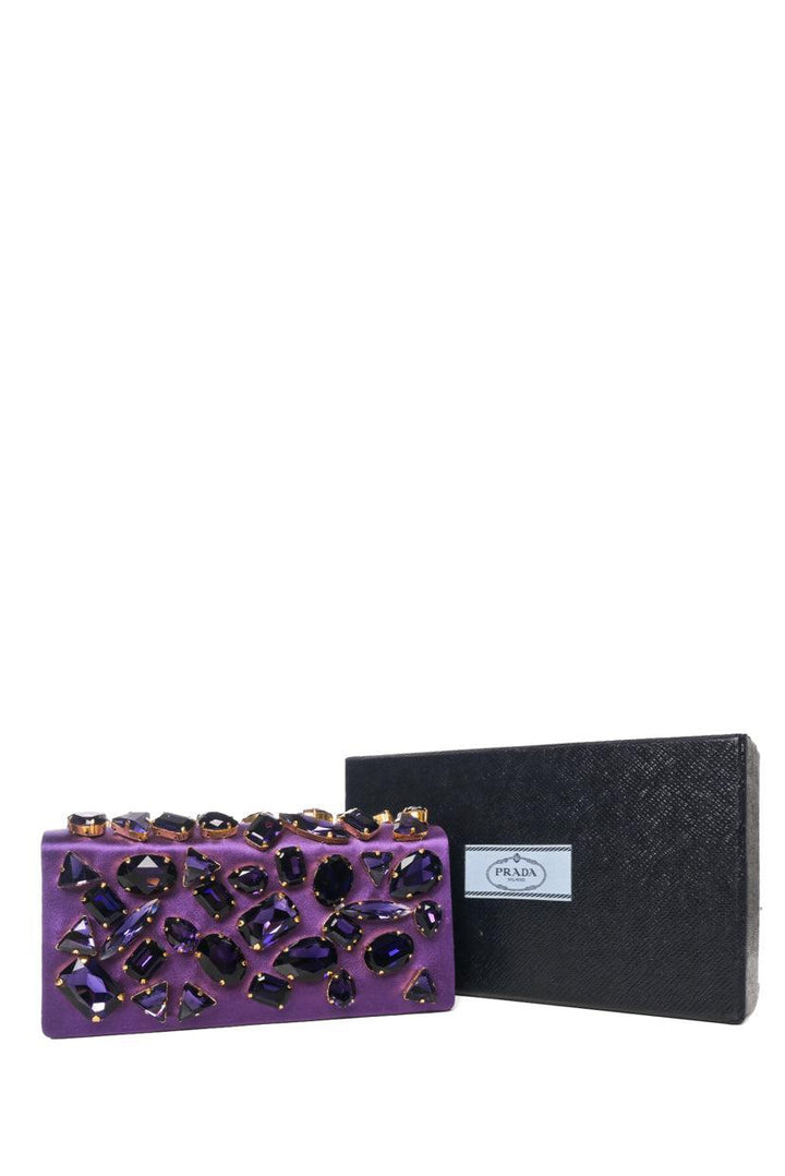 Prada Crystal Embellished Satin Clutch
