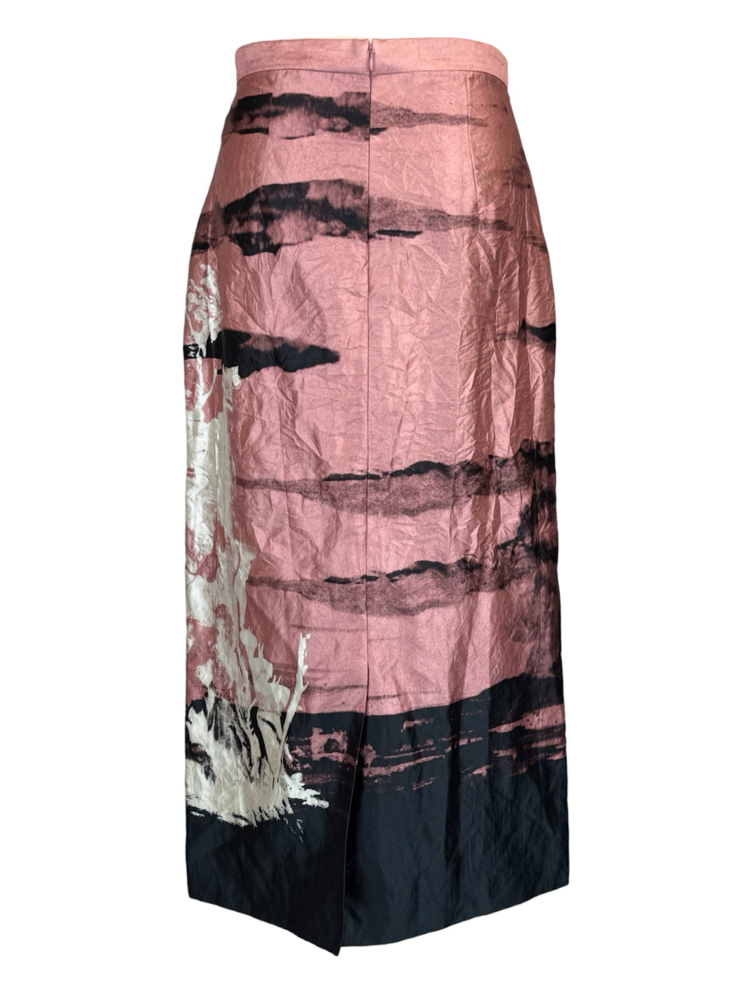 Erdem Size 6 Printed Crushed Satin Pencil Skirt