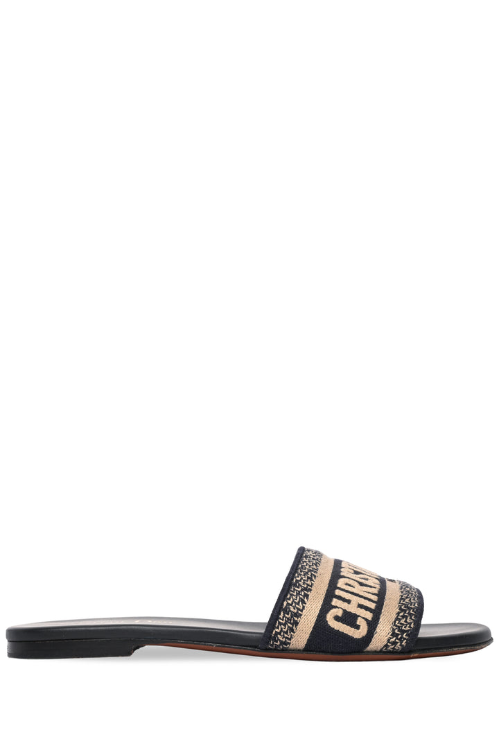 Dior Size 35.5 Dway Embroidered Cotton Slide Sandals