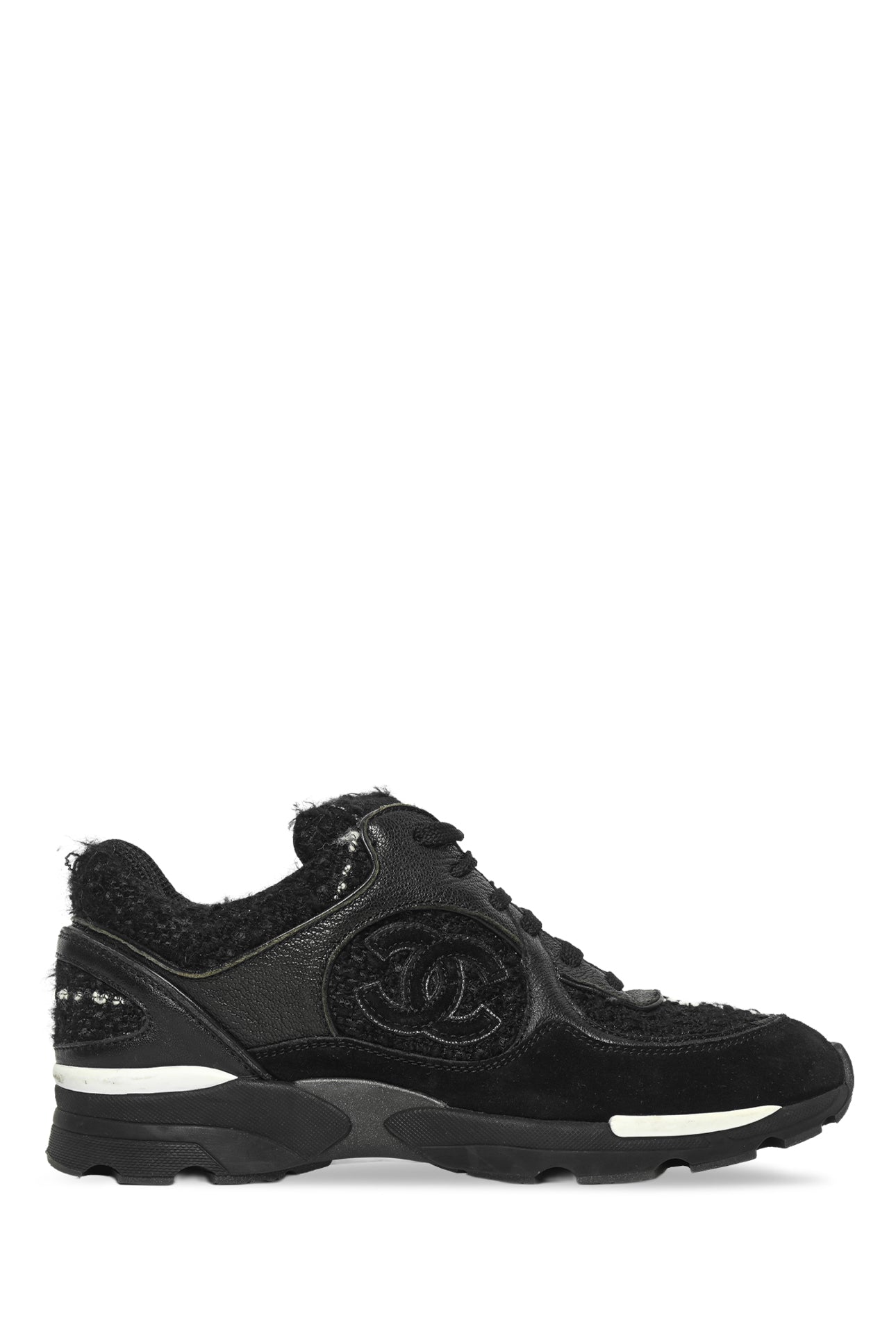 Chanel Size 36 Tweed, Suede & Leather CC Sneaker - Luxury Used