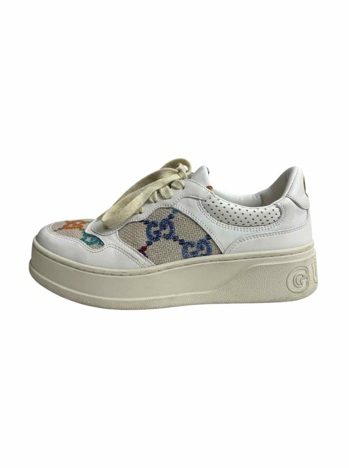 Gucci Size 38 GG Embroidered Detail Leather Sneaker