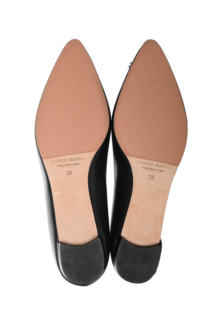 Manolo Blahnik Size 38 Hangisi Leather Jewel Buckle Flats