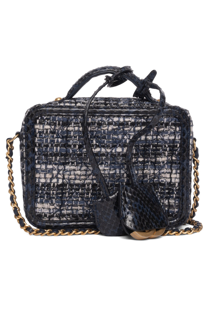 Chanel 2018 Tweed, Python & Calfskin Small CC Filigree Vanity Case Shoulder Bag
