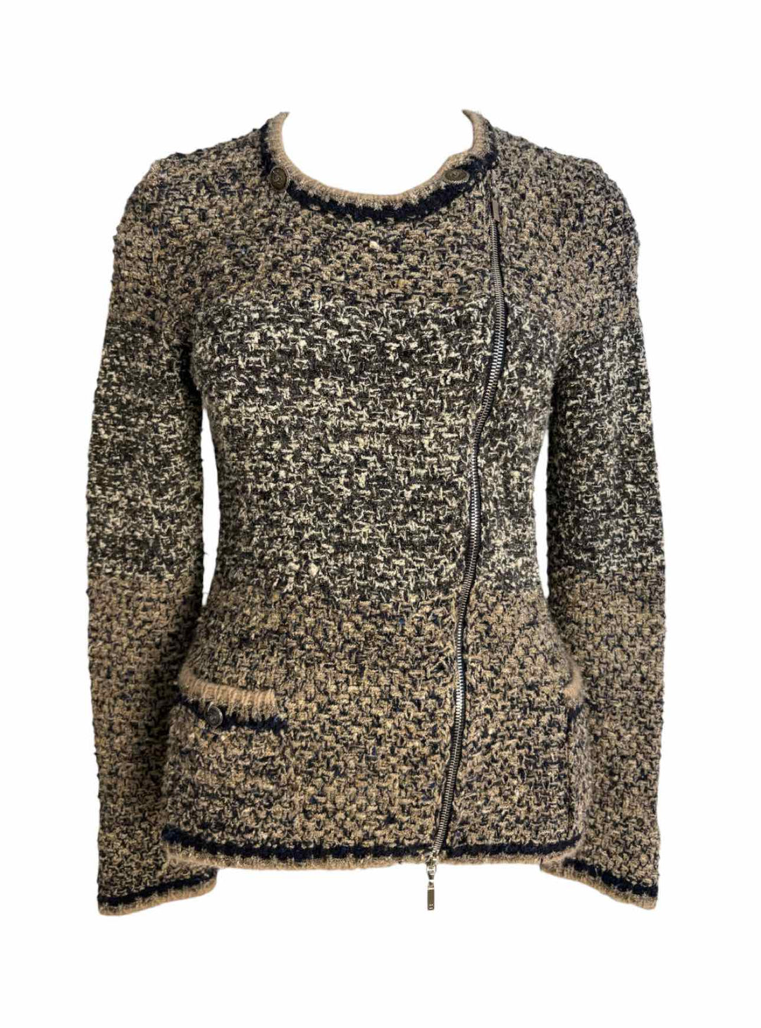 Chanel Size 38 Silk Blend  Knit Asymmetrical Zipper Cardigan