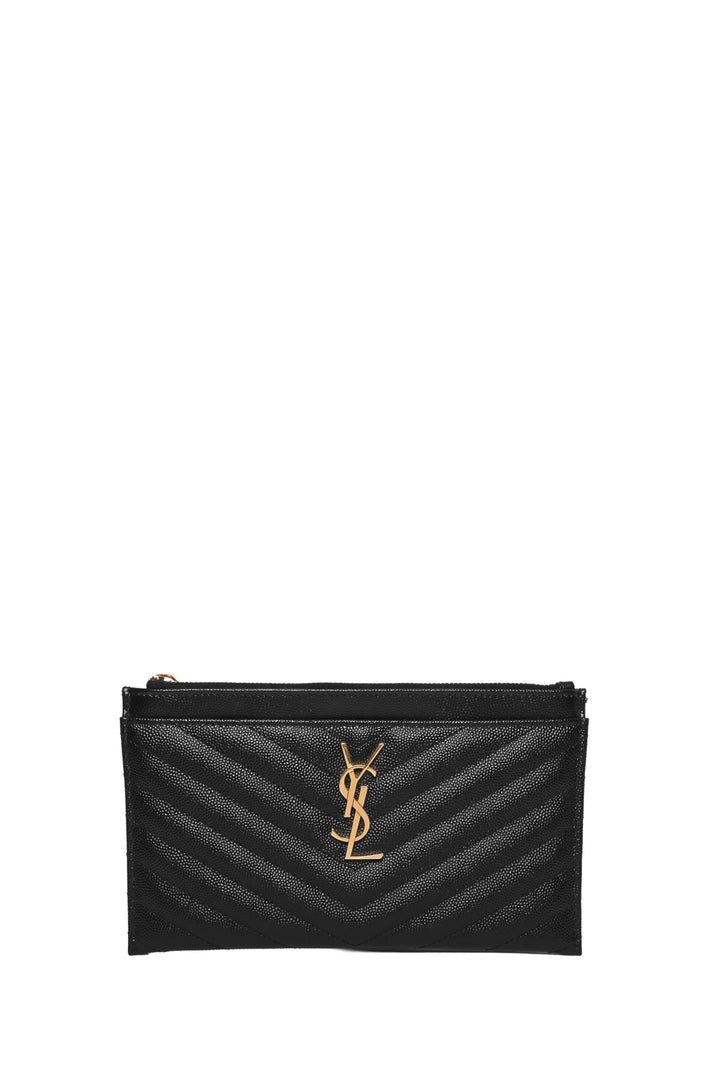Saint Laurent 2019 Grain De Poudre Chevron Monogram Bill Pouch