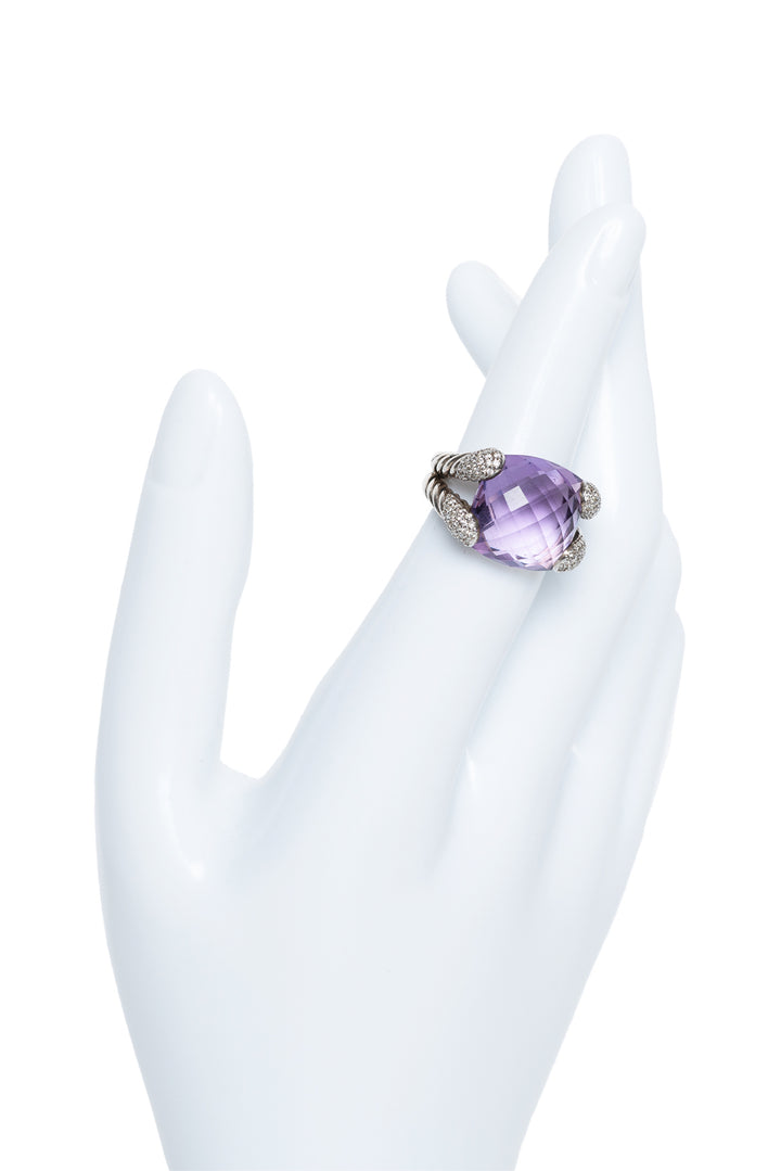 David Yurman Willow Collection Amethyst & Diamond Size 5 Ring in Sterling Silver