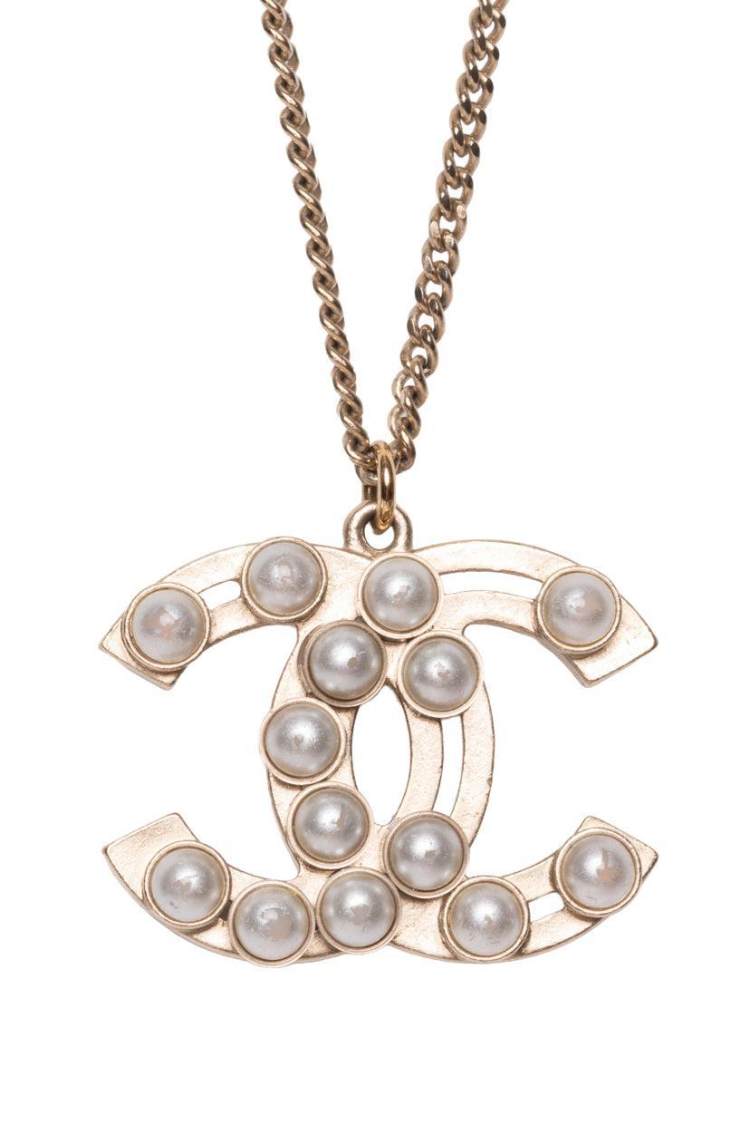 Chanel 2013 Sliding Faux Pearl Accent CC Pendant Necklace