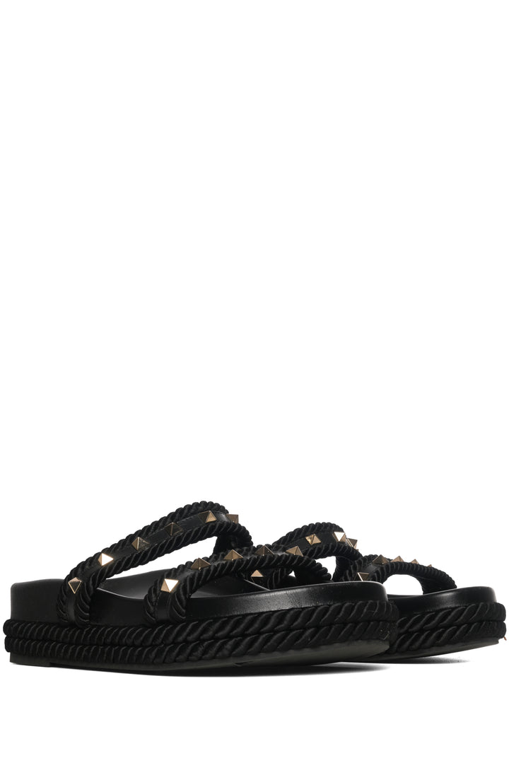 Valentino Size 37 Rockstud Leather Slide Sandals
