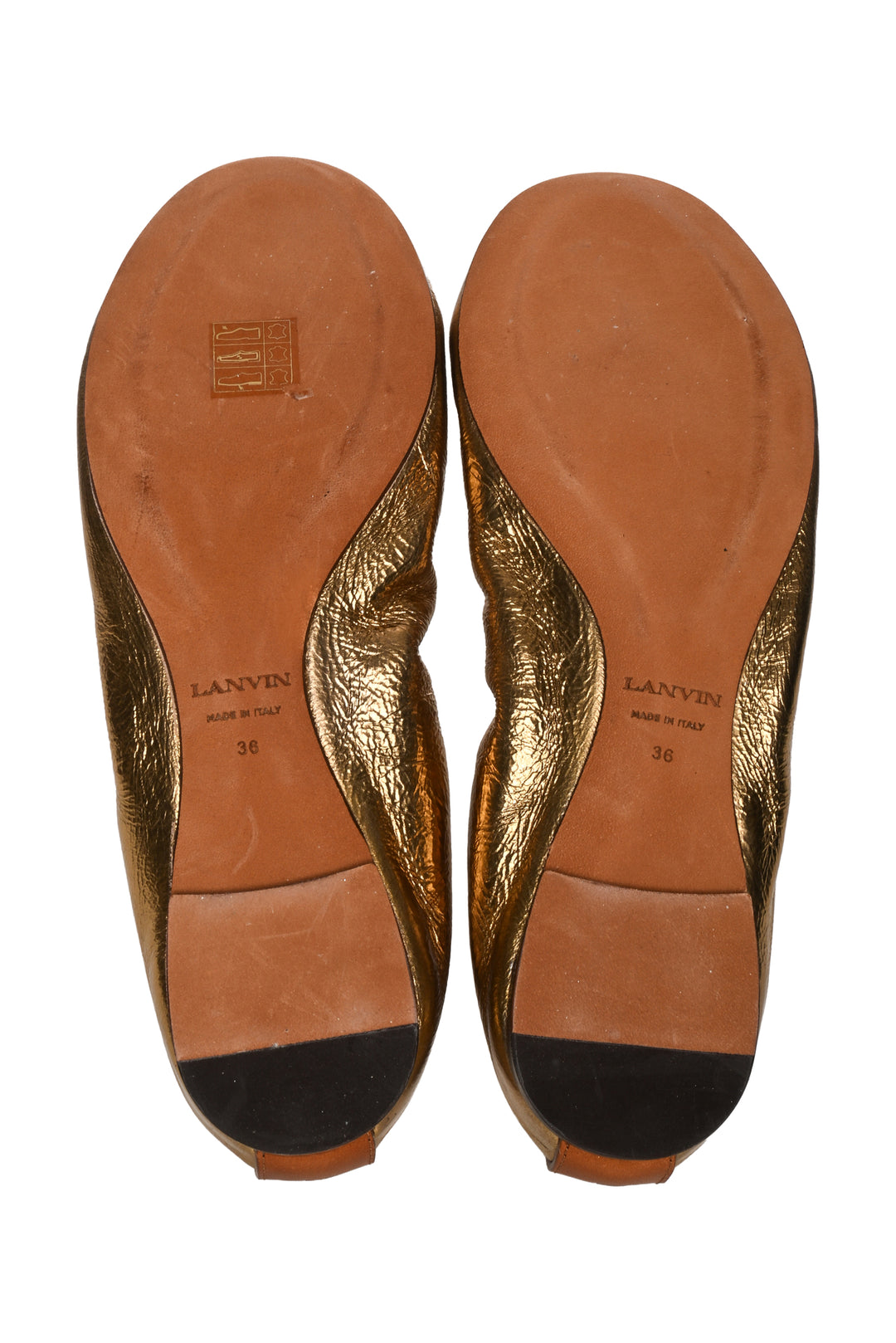 Lanvin Size 36 Metallic Ruched Ballerina Flats