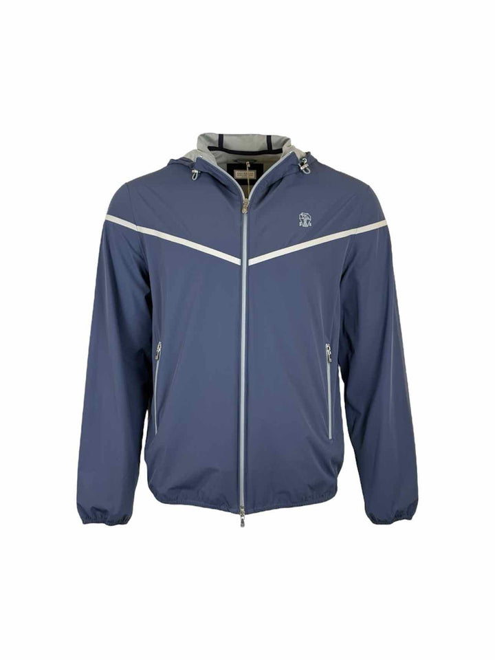 Brunello Cucinelli Size XL Men's Logo Print Shell Hooded Jacket