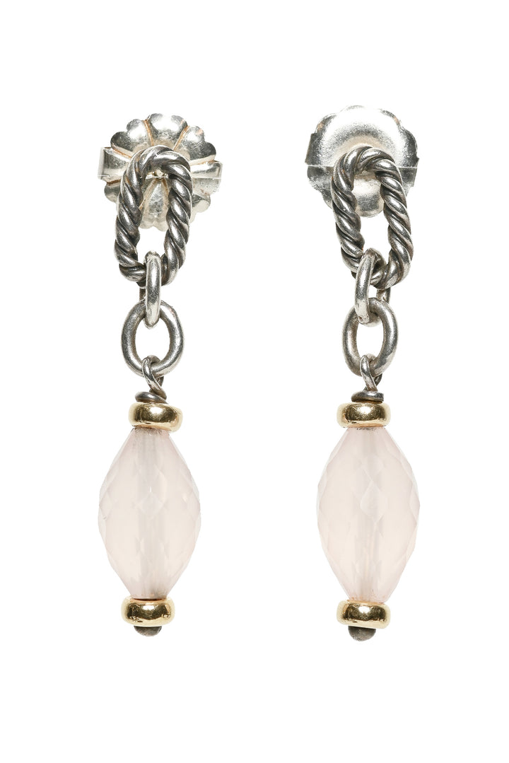 David Yurman Sterling Silver & 18K Yellow Gold Rose Quartz Figaro Drop Earrings