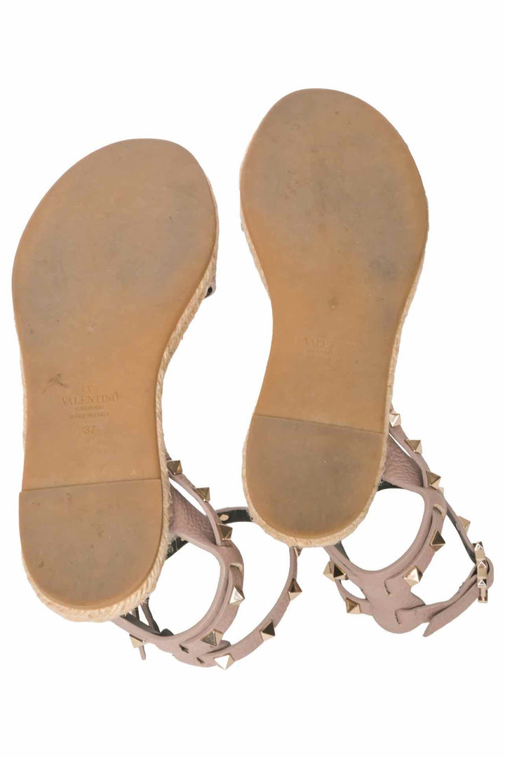 Valentino Size 37 Rockstud Leather Espadrille Sandals