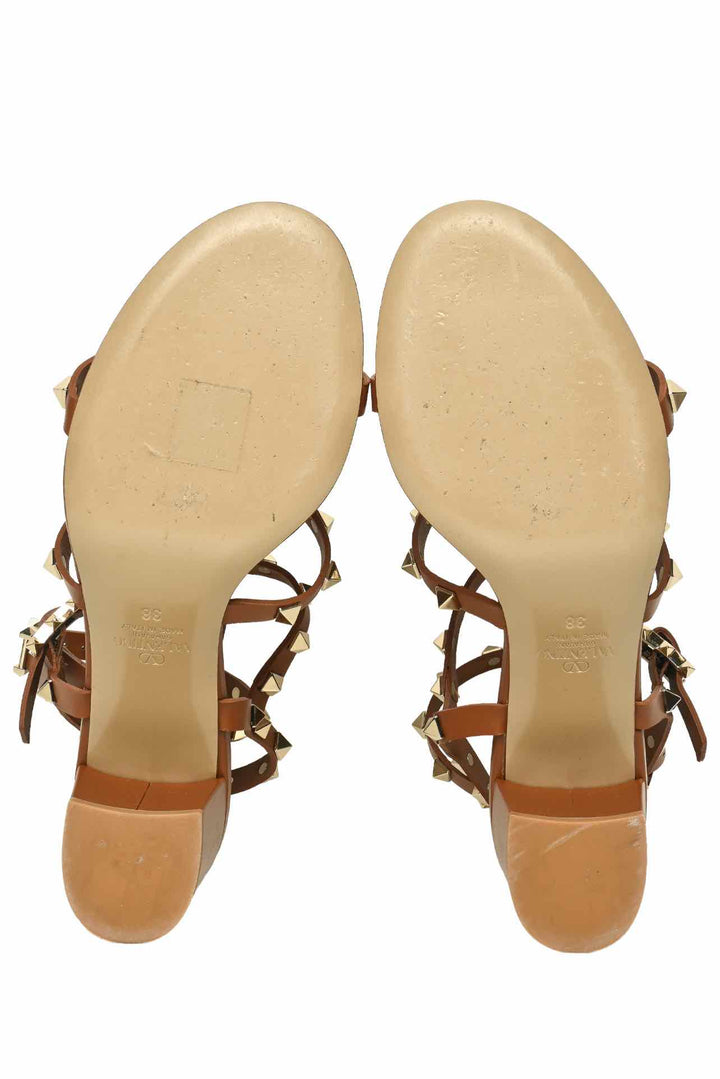 Valentino Size 38 Rocktud Detail Caged Block Heel Sandals
