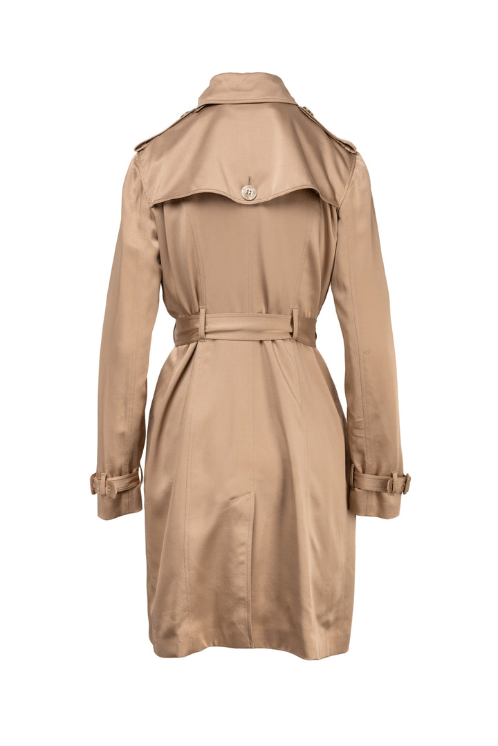 Burberry London Size 8 Silk Double Breasted Trench Coat