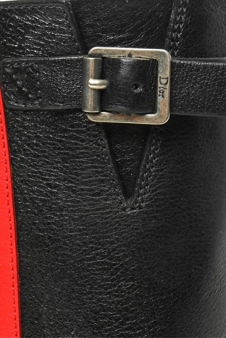 Dior Size 37.5 Leather Striped Motorcycle Boots