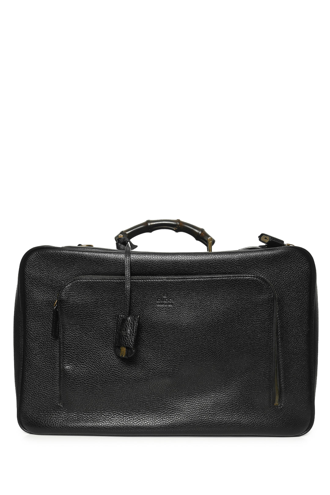 Gucci Pebbled Leather Bamboo Top Handle Suitcase Travel Bag - Luxury Used Designer Duffle Bags