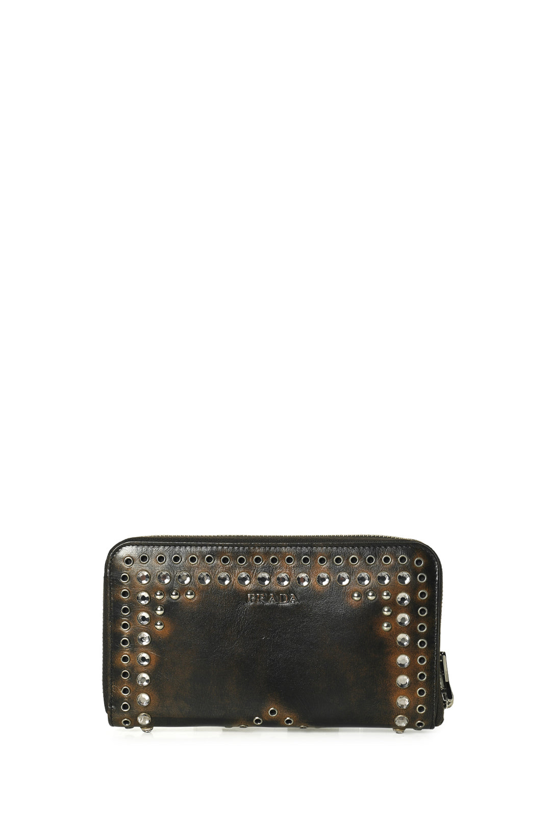 Prada Vitello Grommet Crystal Embellished Wallet