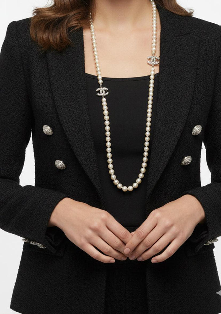 Chanel 2012 Two-Tone CC & Faux Pearl Beaded Necklace