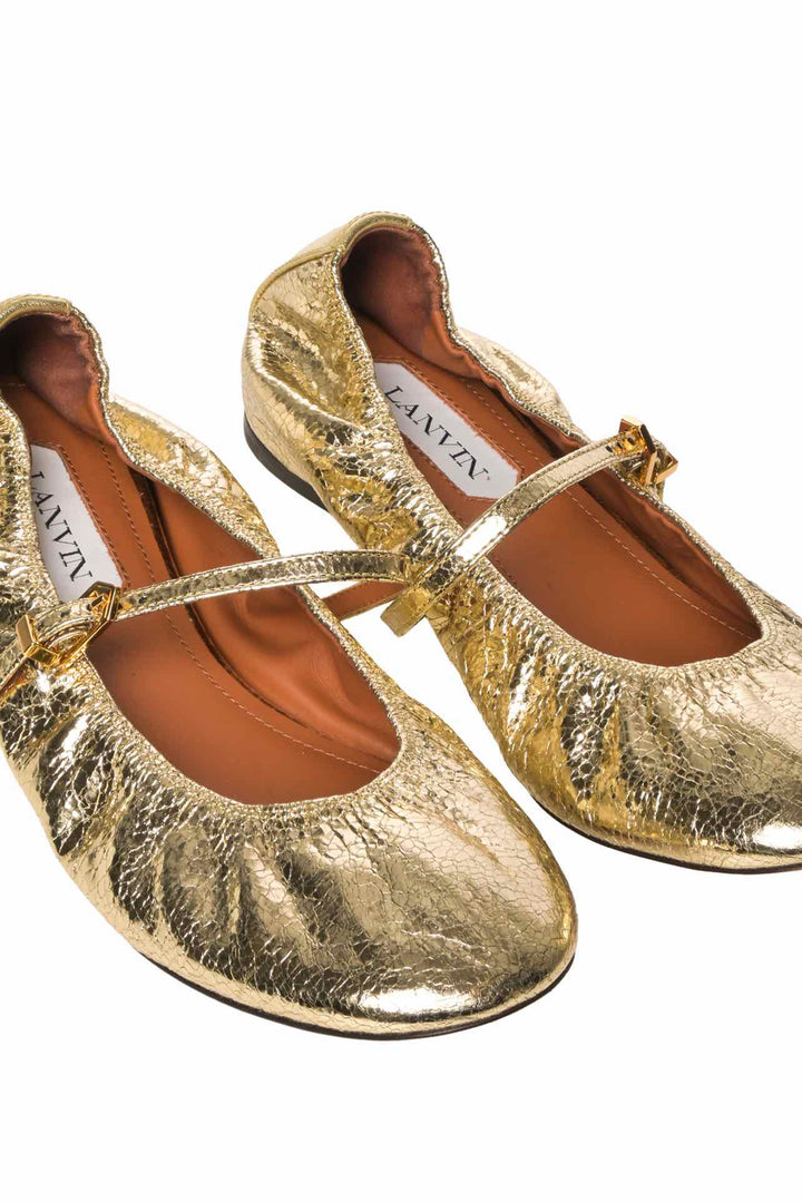 Lanvin Size 38 Gold Mary Jane Ballerina Flats