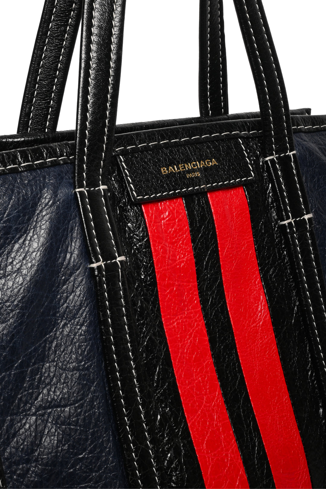 Balenciaga F/W 2017 Striped Lambskin Small Bazar Shopper Tote