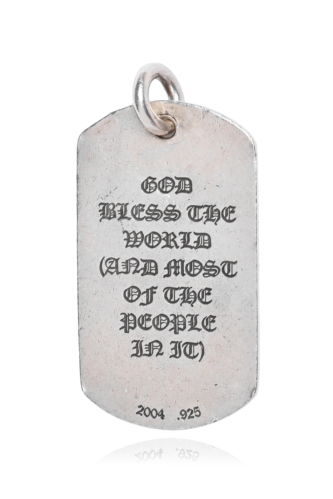 Chrome Hearts Sterling Silver 'God Bless The World' Engraved Dog Tag Pendant