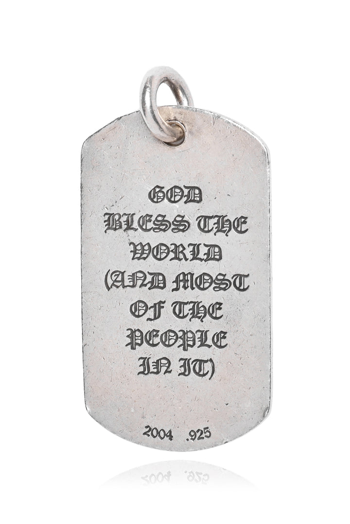 Chrome Hearts Sterling Silver 'God Bless The World' Engraved Dog Tag Pendant