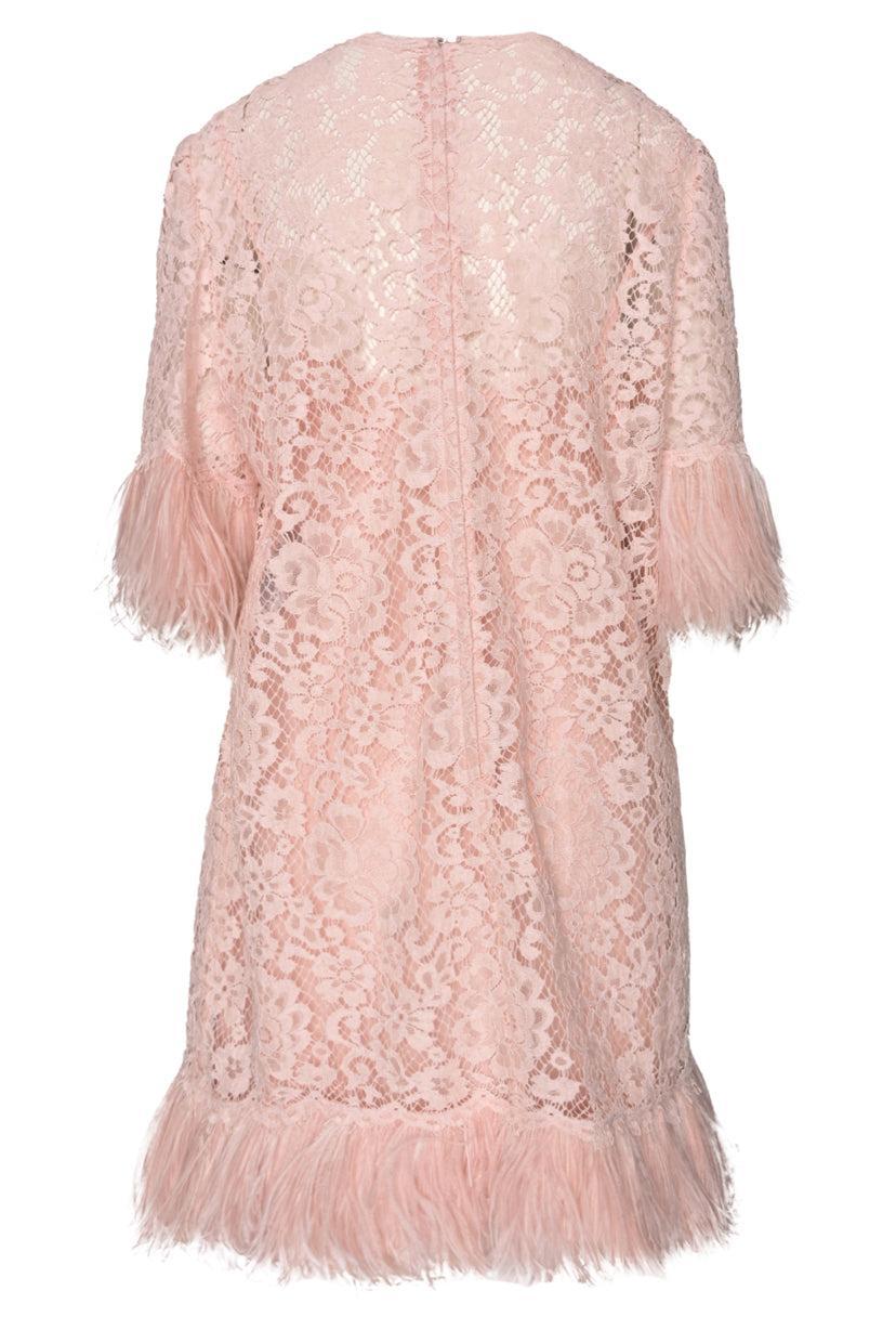 Dolce & Gabbana Size 48 Feather-Embellished Lace Dress