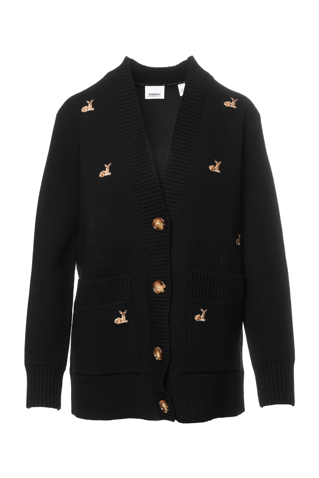 Burberry Size XS Embroidered Deer Oversize Wool-Blend Cardigan