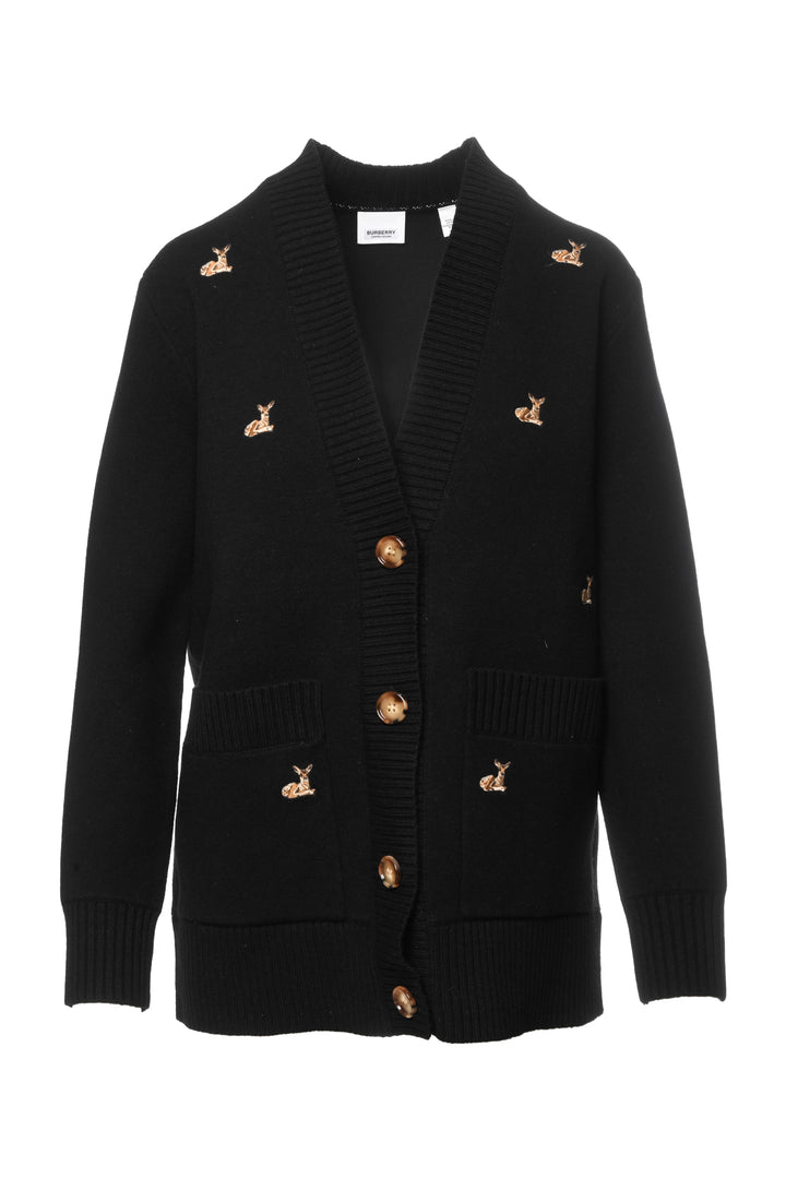 Burberry Size XS Embroidered Deer Oversize Wool-Blend Cardigan