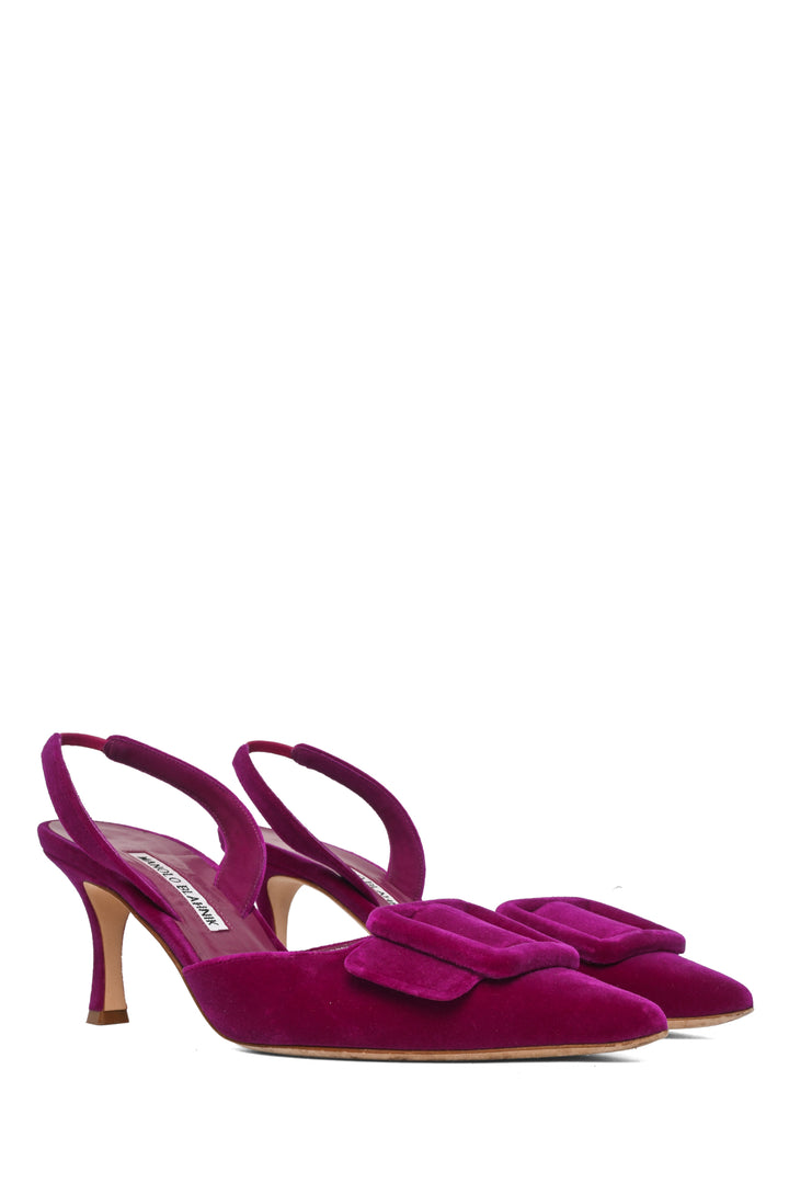 Manolo Blahnik Size 37.5 Maysli Velvet Slingback Pumps