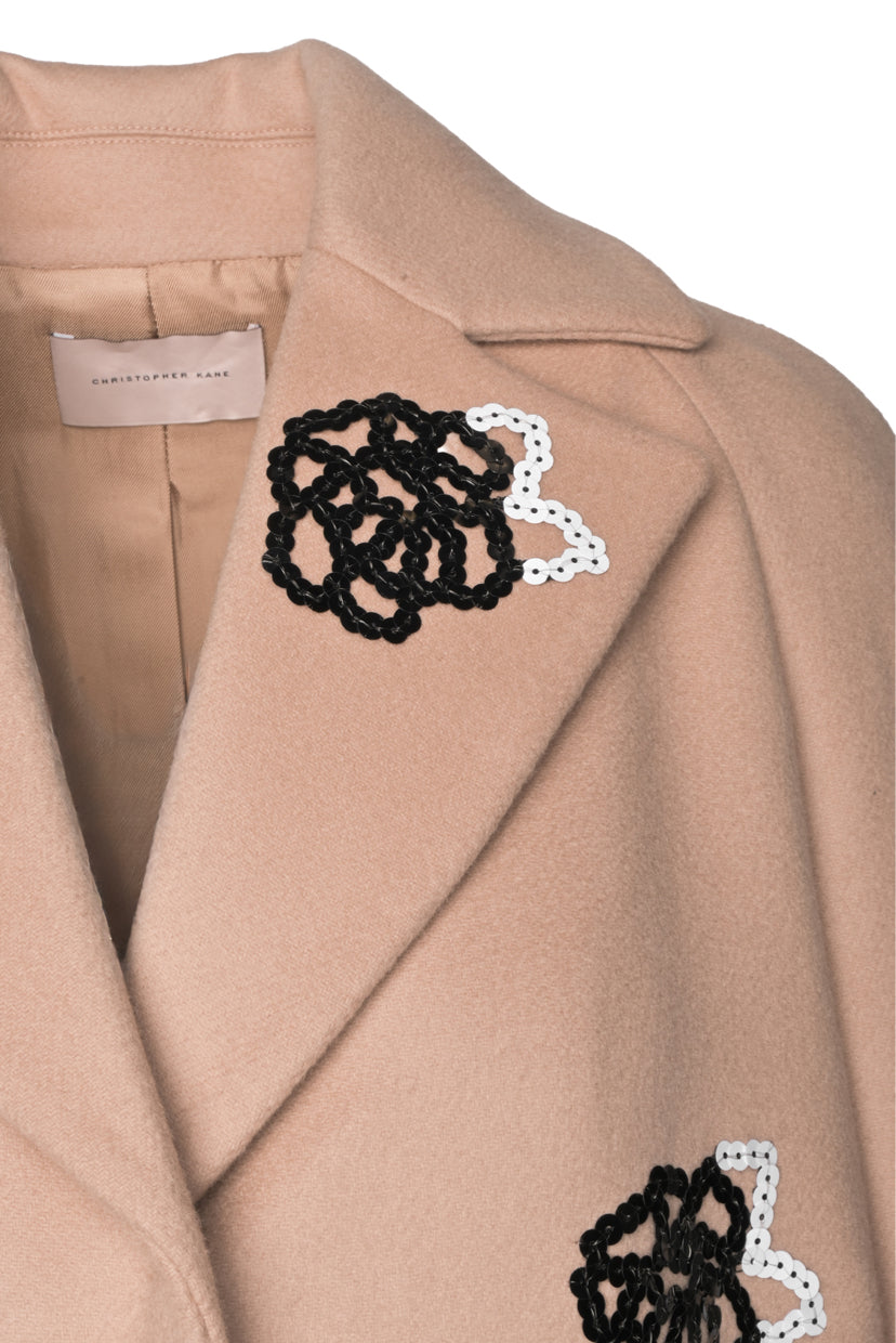 Christopher Kane Size 6 Sequin Flower Embellished Wool Coat