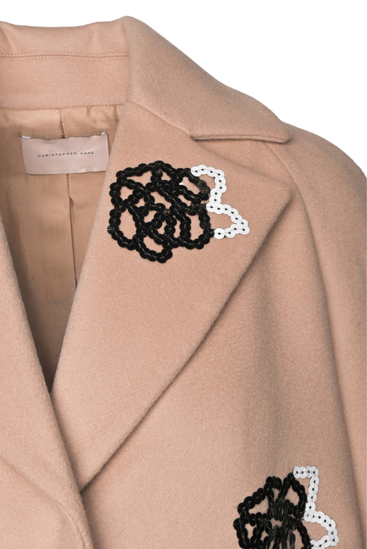 Christopher Kane Size 6 Sequin Flower Embellished Wool Coat