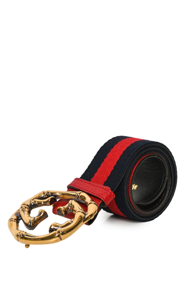 Gucci Size 26 Canvas Web Bamboo Double G Belt