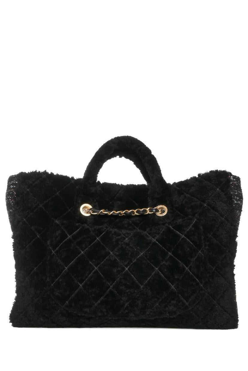Chanel 2020 Shearling Sequin Tweed Shopper Tote