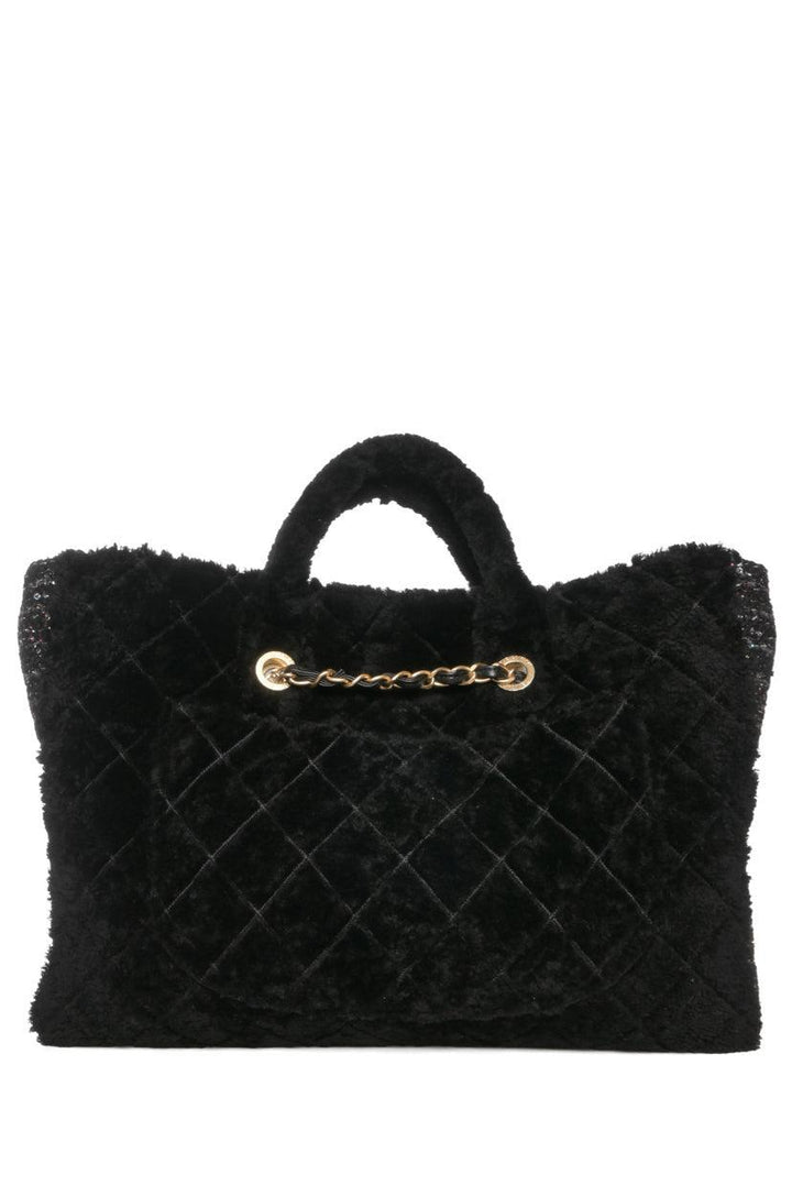 Chanel 2020 Shearling Sequin Tweed Shopper Tote