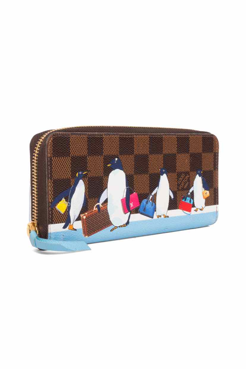Louis Vuitton Damier Ebene Christmas Animation Penguin Clemence Wallet