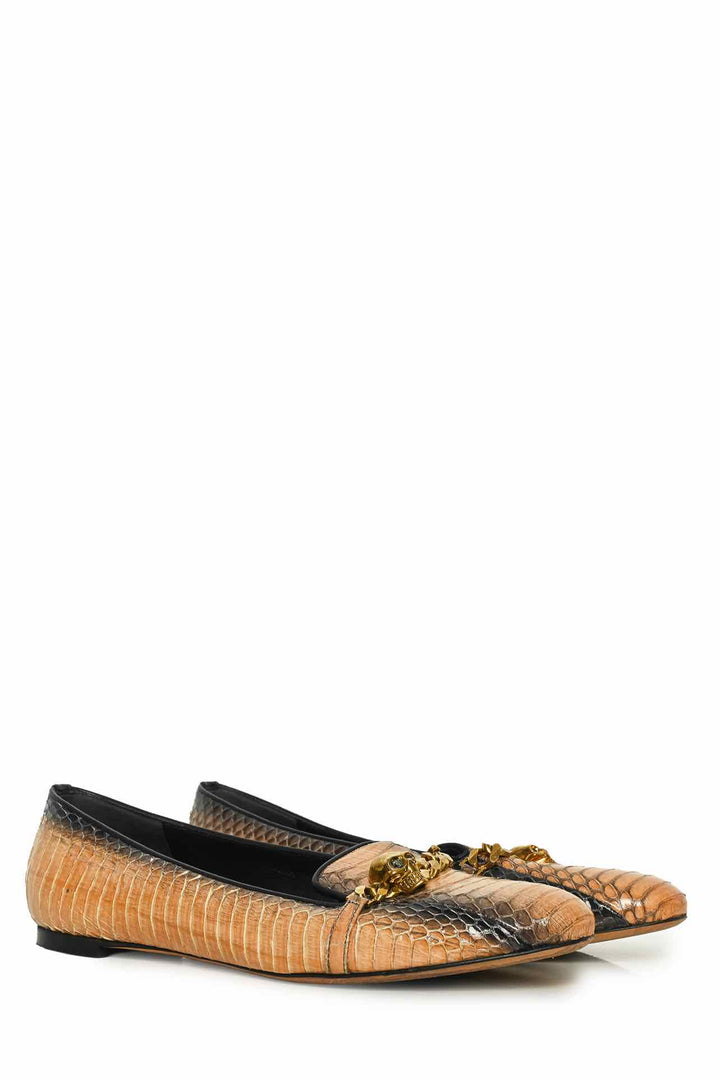 Alexander Mcqueen Size 37.5 Python Skull Chain Flats