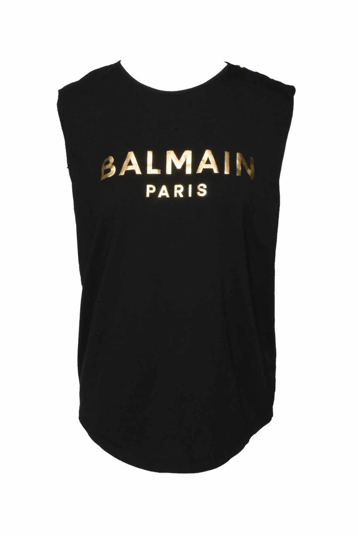 Balmain Size L Logo & Button Tank Top