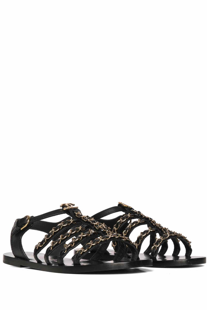 Chanel Size 36.5 Interlocking CC Logo Gladiator Sandals