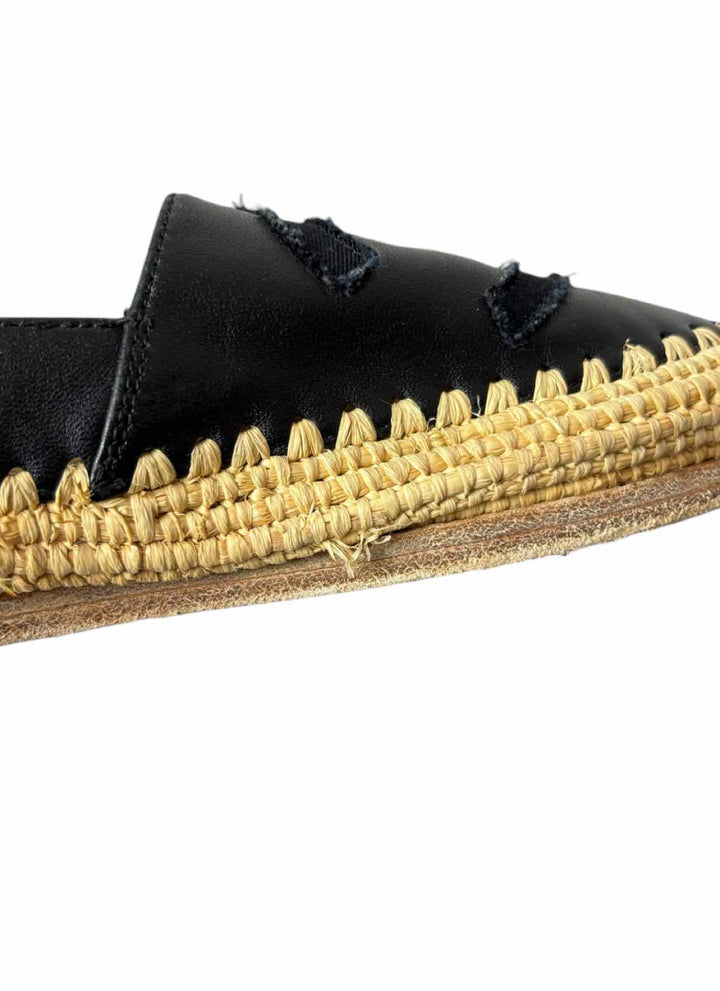 Chanel Size 38 Black Leather CC Logo Espadrille Flats