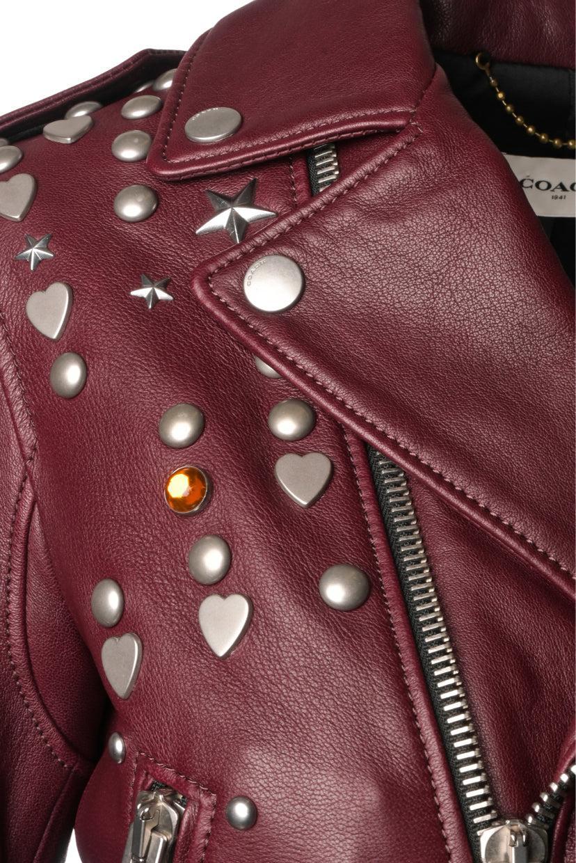 Coach Size 00 Leather Moto Jacket With Beatnik Rivets