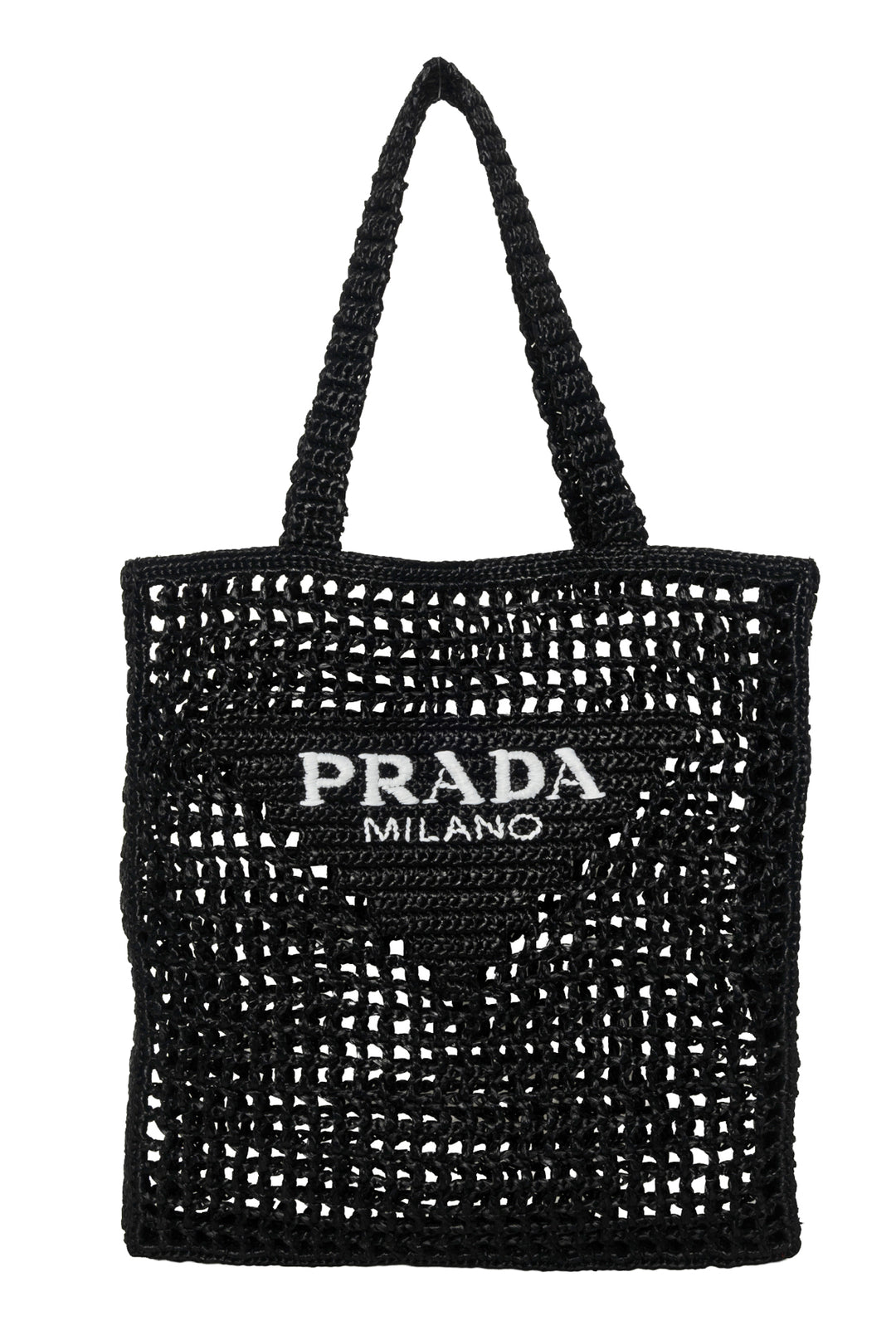Prada Woven Raffia Logo Tote
