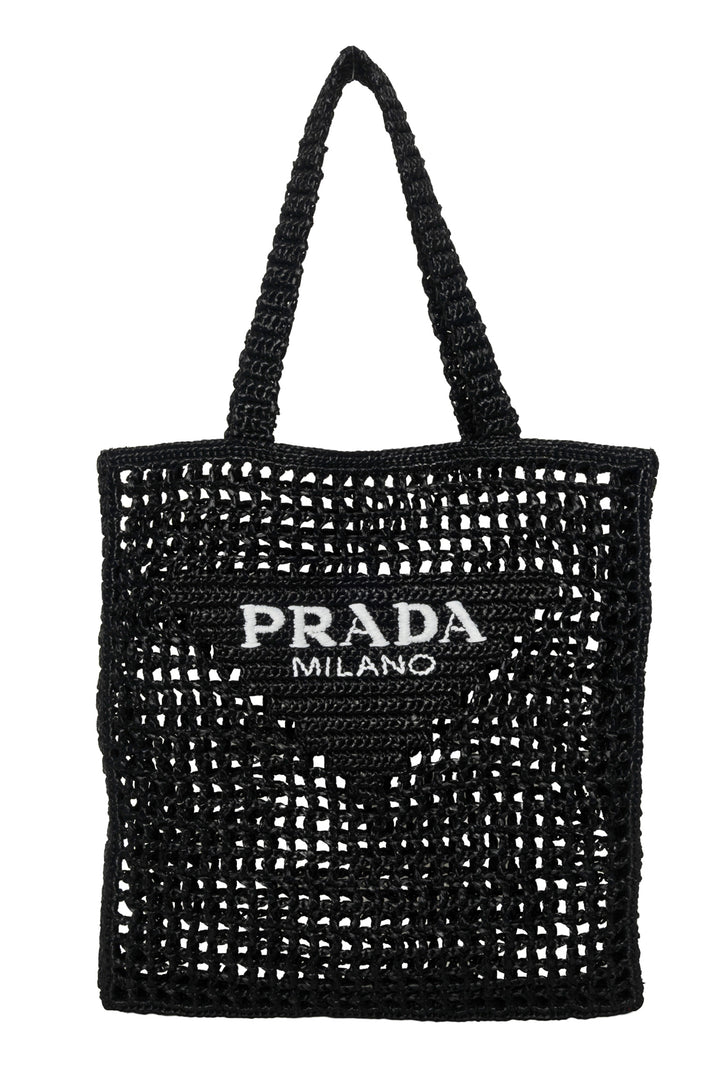 Prada Woven Raffia Logo Tote